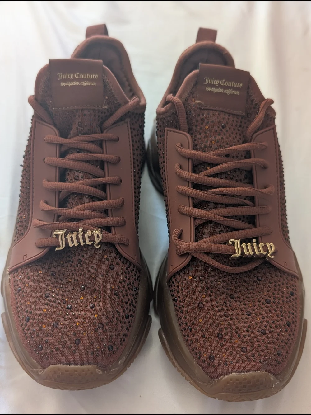 Juicy Couture Brown Rhinestone Adana Lace Up Chunky Knit Sneaker Size 9